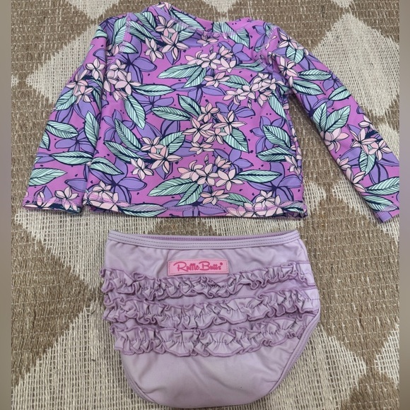 Rufflebutts swimsuit bikini set rashguard long sleeve floral toddler baby girl - Picture 7 of 7